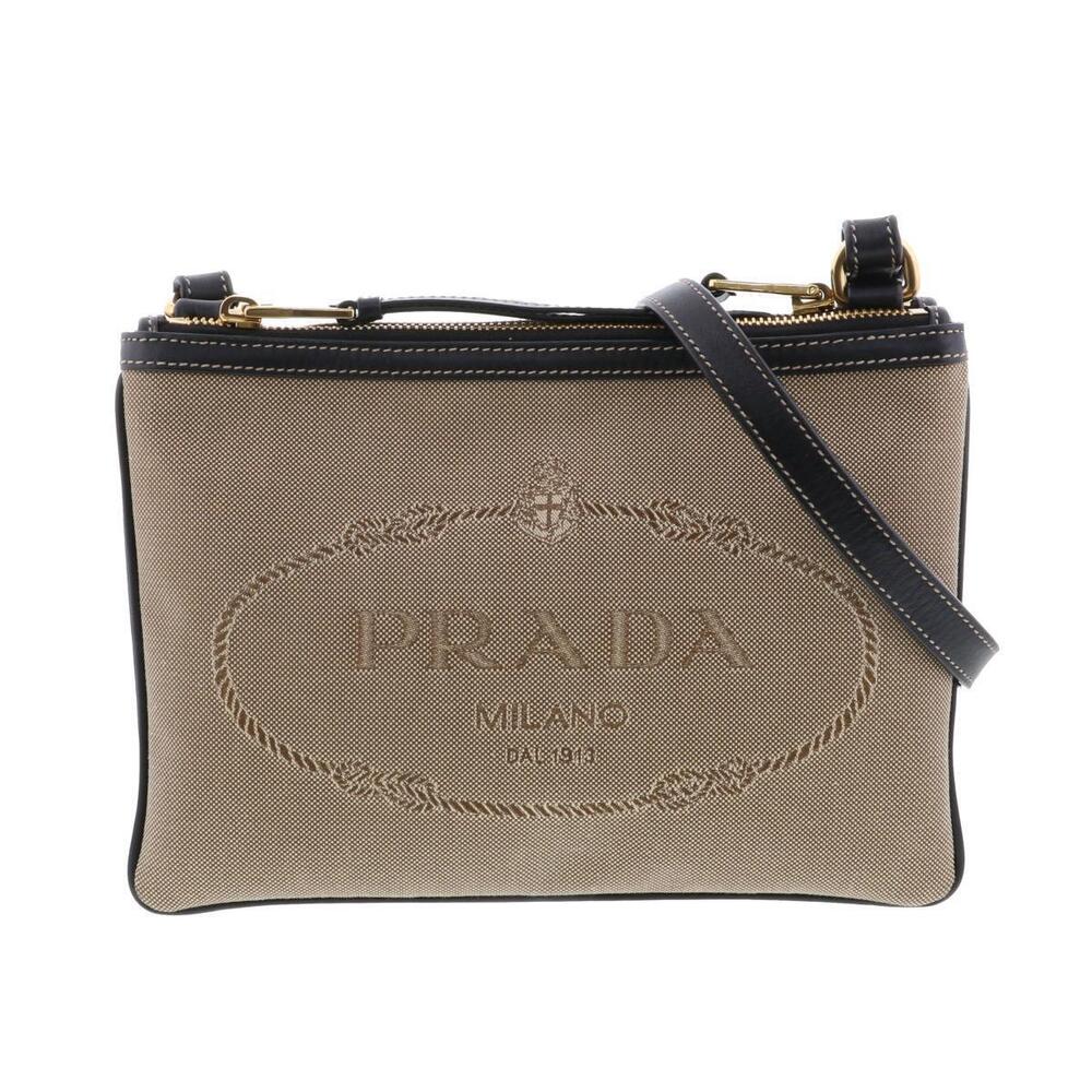 PRADA Jacquard Shoulder Bag Messenger Beige Brown